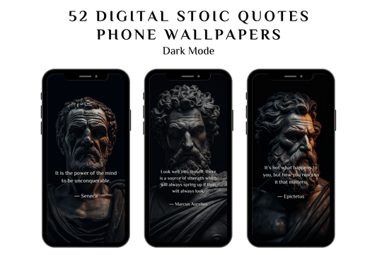 52 Stoic Quotes Phone Wallpapers - Dark Mode - Digital